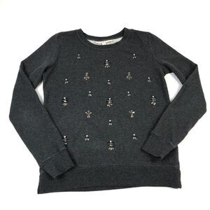 LOFT Womens Beaded Sweatshirt Gray Long Sleeve Crew Neck Knit Pullover S Small